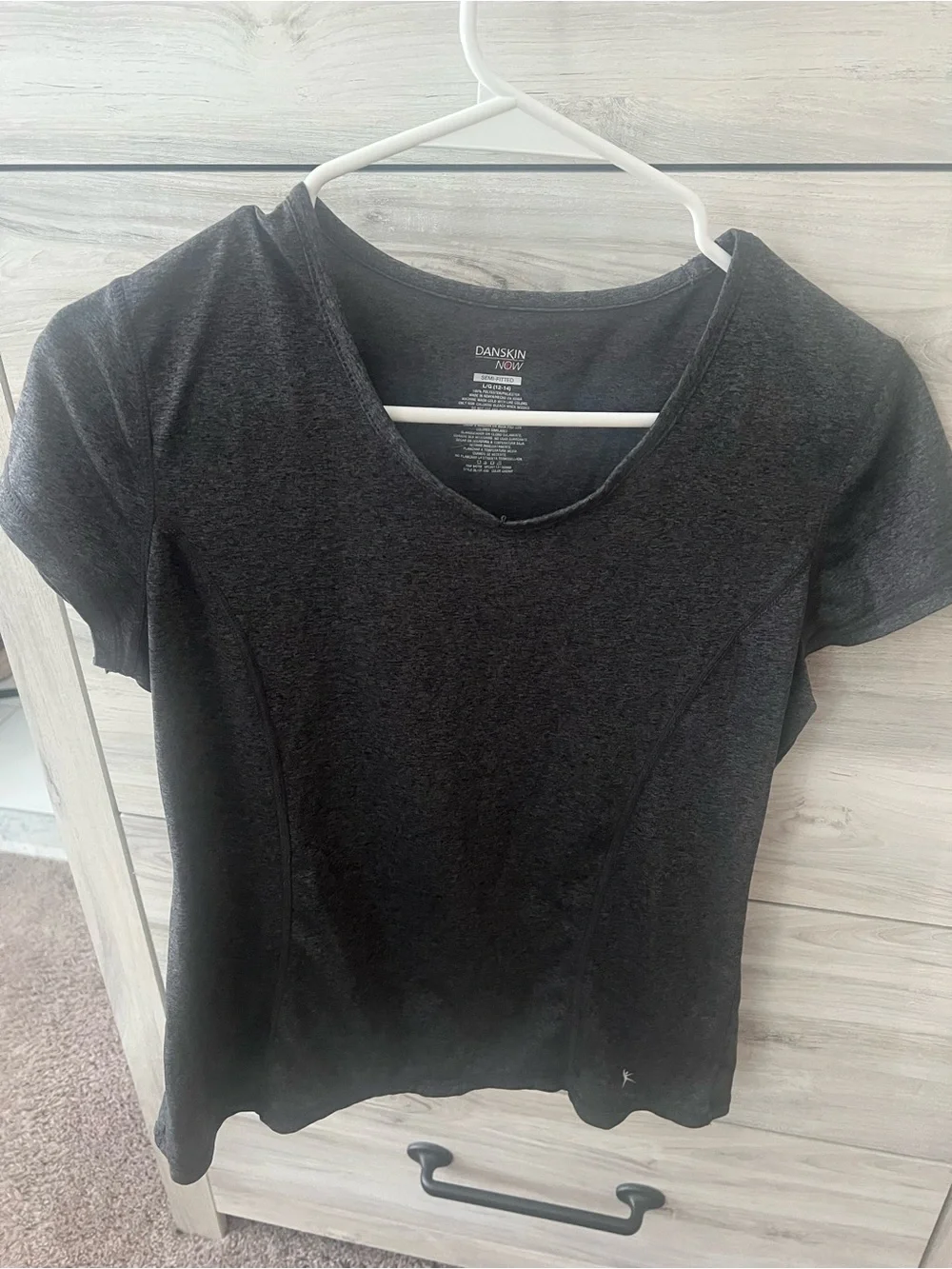 Danskin Now Dark Gray Short Sleeve V-Neck Active Tee